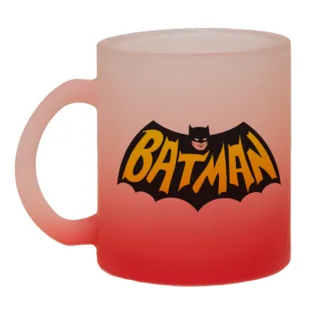 Batman classic logo, Κούπα γυάλινη δίχρωμη με βάση το κόκκινο ματ, 330ml