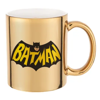 Batman classic logo, Κούπα κεραμική, χρυσή καθρέπτης, 330ml