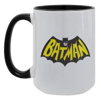 Batman classic logo, Κούπα Mega 15oz, κεραμική Μαύρη, 450ml