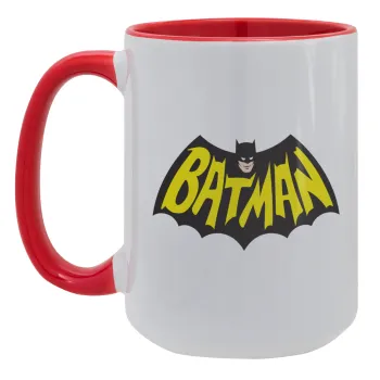 Batman classic logo, Κούπα Mega 15oz, κεραμική Κόκκινη, 450ml