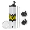 Travel Tumbler θερμό με διπλό καπάκι, μεταλλικό καλαμάκι και βούρτσα καθαρισμού (Ανωξείδωτο 304 Food grade, BPA free, 600ml)