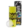 Neon Yellow Travel Tumbler θερμό, μεταλλικό καλαμάκι(Ανωξείδωτο 304 Food grade, BPA free, 600ml)