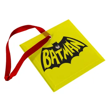 Batman classic logo, Στολίδι Χριστουγεννιάτικο στολίδι γυάλινο τετράγωνο 9x9cm