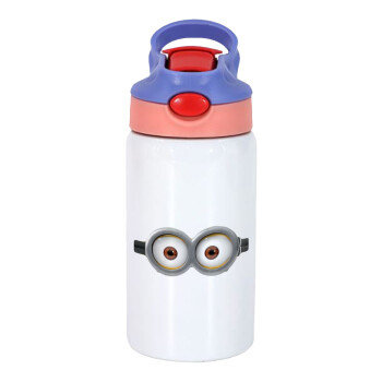 Minions, Children's hot water bottle, stainless steel, with safety straw, pink/purple (350ml)