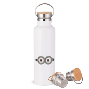 Minions, Stainless steel White with wooden lid (bamboo), double wall, 750ml