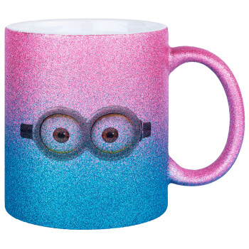 Minions, Κούπα Χρυσή/Μπλε Glitter, κεραμική, 330ml