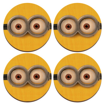 Minions, ΣΕΤ x4 Σουβέρ ξύλινα στρογγυλά plywood (9cm)