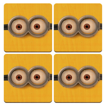 Minions, ΣΕΤ x4 Σουβέρ ξύλινα τετράγωνα plywood (9cm)