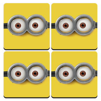 Minions, ΣΕΤ 4 Σουβέρ ξύλινα τετράγωνα (9cm)