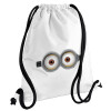 Minions, Τσάντα πλάτης πουγκί GYMBAG λευκή, με τσέπη (40x48cm) & χονδρά κορδόνια