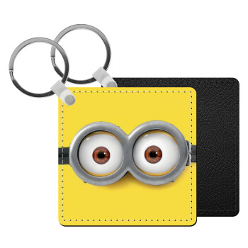 Minions, Μπρελόκ Δερματίνη, τετράγωνο ΜΑΥΡΟ (5x5cm)