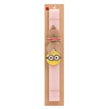 Minions, Easter Set, wooden keychain & scented flat Easter candle (30cm) (PINK)