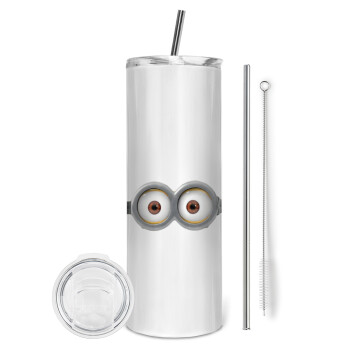 Minions, Eco friendly ποτήρι θερμό (tumbler) από ανοξείδωτο ατσάλι 600ml, με μεταλλικό καλαμάκι & βούρτσα καθαρισμού