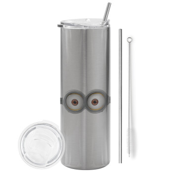 Minions, Eco friendly stainless steel Silver tumbler 600ml, with metal straw & cleaning brush