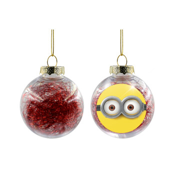 Minions, Στολίδι Χριστουγεννιάτικη μπάλα δένδρου διάφανη με κόκκινο γέμισμα 8cm
