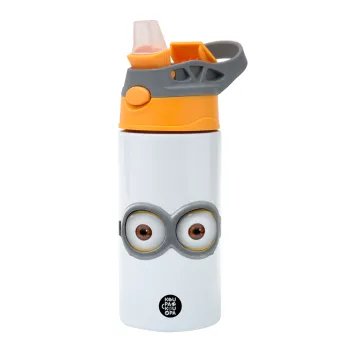 Minions, Children's hot water bottle, stainless steel, with safety straw, Orange/Grey (360ml) BPA-FREE