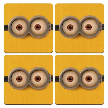 Minions, ΣΕΤ x4 Σουβέρ ξύλινα τετράγωνα plywood (9cm)