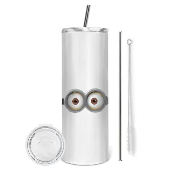 Minions, Tumbler ποτήρι θερμό από ανοξείδωτο ατσάλι 600ml, με μεταλλικό καλαμάκι & βούρτσα καθαρισμού