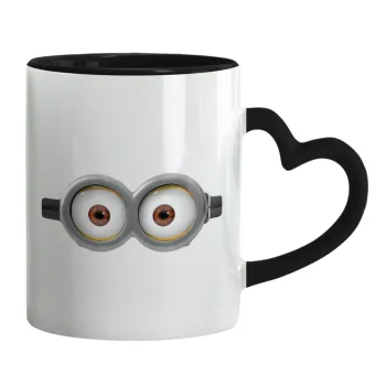 Minions, Κούπα καρδιά χερούλι μαύρη, κεραμική, 330ml
