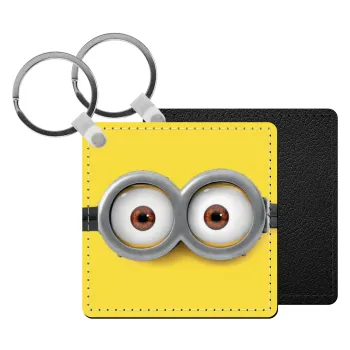 Minions, Μπρελόκ Δερματίνη, τετράγωνο ΜΑΥΡΟ (5x5cm)