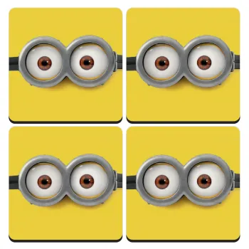 Minions, ΣΕΤ 4 Σουβέρ ξύλινα τετράγωνα (9cm)