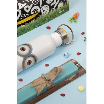 Minions, Πασχαλινή Λαμπάδα με παγούρι μεταλλικό (620ml, stainless steel) & κερί αρωματικό πλακέ (30cm) (ΤΙΡΚΟΥΑΖ)