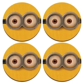 Minions, ΣΕΤ x4 Σουβέρ ξύλινα στρογγυλά plywood (9cm)