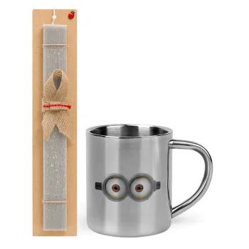 Minions, Easter Set, metallic thermal cup (300ml) & Easter aromatic flat candle (30cm) (GRAY)