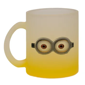 Minions, Κούπα γυάλινη δίχρωμη με βάση το κίτρινο ματ, 330ml