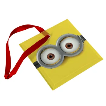 Minions, Στολίδι Χριστουγεννιάτικο στολίδι γυάλινο τετράγωνο 9x9cm