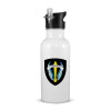 White water bottle with straw, stainless steel 600ml