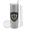 Tumbler stainless steel Silver 600ml, with metal straw & cleaning brush