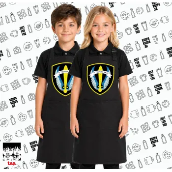 Έμβλημα Μονάδων Καταδρομών Ο Τολμων Νικα - Λοκ, Μαύρη ΠΑΙΔΙΚΗ Ποδιά μακριά Σεφ ολόσωμη με τσέπες