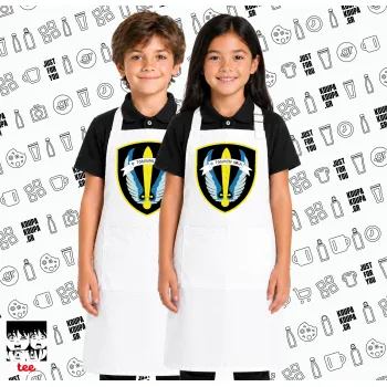 Έμβλημα Μονάδων Καταδρομών Ο Τολμων Νικα - Λοκ, Λευκή ΠΑΙΔΙΚΗ Ποδιά μακριά Σεφ ολόσωμη με τσέπες