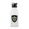 White water bottle with straw, stainless steel 600ml