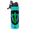 Metallic water bottle with safety lid, 850ml aluminum