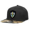 Adult Flat Snapback Hat Black/Camouflage, (100% COTTON TWILL, ADULT, UNISEX, ONE SIZE)