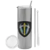 Tumbler stainless steel Silver 600ml, with metal straw & cleaning brush