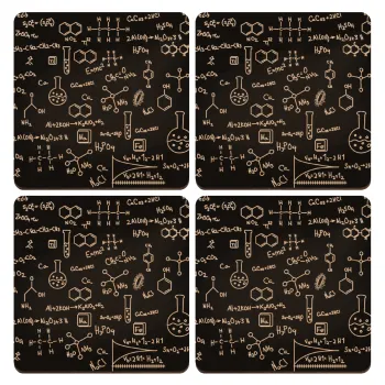 Χημεία, ΣΕΤ x4 Σουβέρ ξύλινα τετράγωνα plywood (9cm)