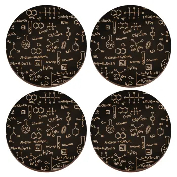 Χημεία, ΣΕΤ x4 Σουβέρ ξύλινα στρογγυλά plywood (9cm)