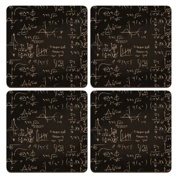 Μαθηματικά, ΣΕΤ x4 Σουβέρ ξύλινα τετράγωνα plywood (9cm)