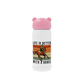 Life is Better with a Horse, Ροζ ανοξείδωτο παγούρι θερμό (Stainless steel), 320ml