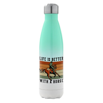 Life is Better with a Horse, Metal mug thermos Green/White (Stainless steel), double wall, 500ml