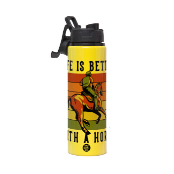 Life is Better with a Horse, Metallic water bottle with safety lid, 850ml aluminum