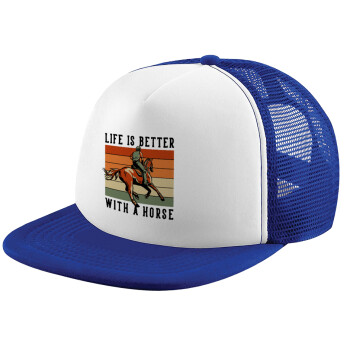 Life is Better with a Horse, Καπέλο Ενηλίκων Soft Trucker με Δίχτυ Blue/White (POLYESTER, ΕΝΗΛΙΚΩΝ, UNISEX, ONE SIZE)