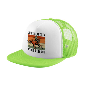 Life is Better with a Horse, Καπέλο παιδικό Soft Trucker με Δίχτυ ΠΡΑΣΙΝΟ/ΛΕΥΚΟ (POLYESTER, ΠΑΙΔΙΚΟ, ONE SIZE)