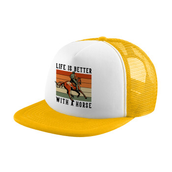 Life is Better with a Horse, Καπέλο Soft Trucker με Δίχτυ Κίτρινο/White 