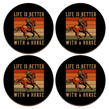 Life is Better with a Horse, ΣΕΤ x4 Σουβέρ ξύλινα στρογγυλά plywood (9cm)