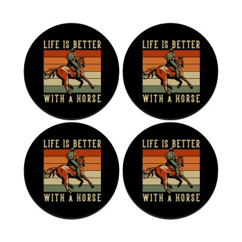Life is Better with a Horse, SET of 4 round wooden coasters (9cm)