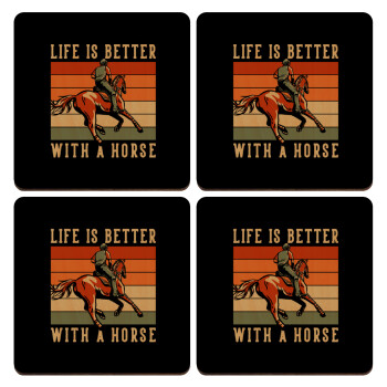 Life is Better with a Horse, ΣΕΤ x4 Σουβέρ ξύλινα τετράγωνα plywood (9cm)